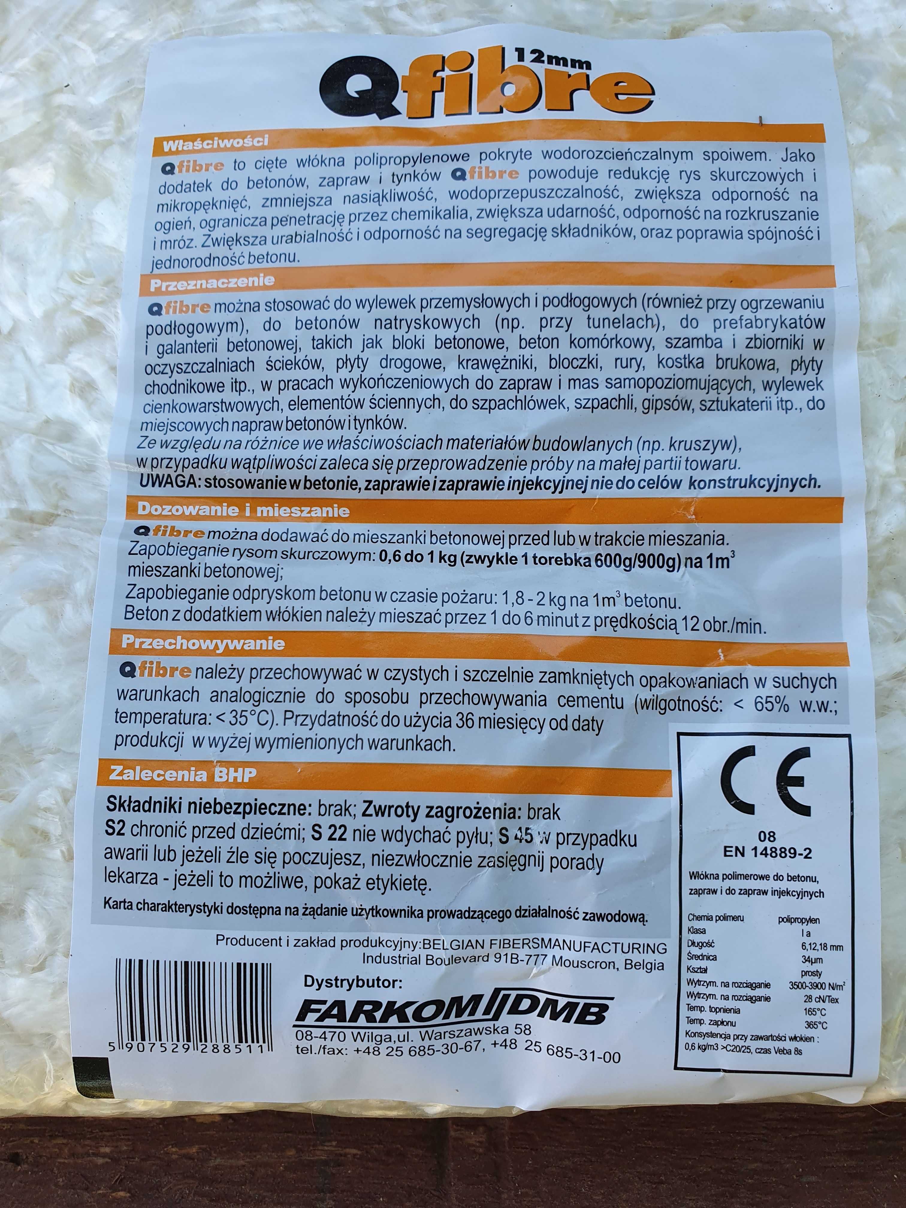 Zbrojenie rozproszone polipropylenowe do betonu