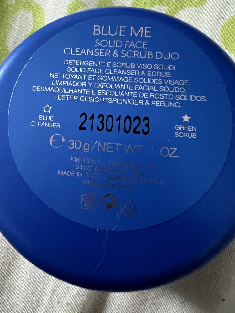 Kiko blue me solid face cleanser.