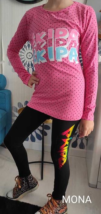 bluzka tshirt ekipa tik tok szara różowa 128/134/140/146/152/158/164