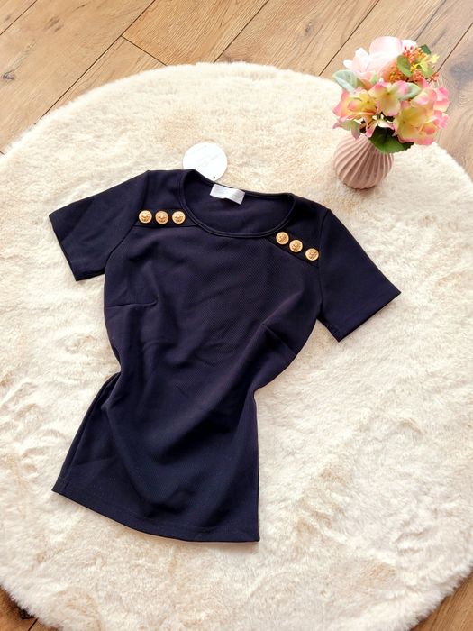 Bluzka tshirt Lady drama prążek modelujący 1 czarna bluzka prążek