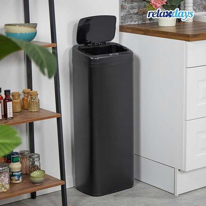 Relaxdays Czarny kosz na śmieci z czujnikiem 50l