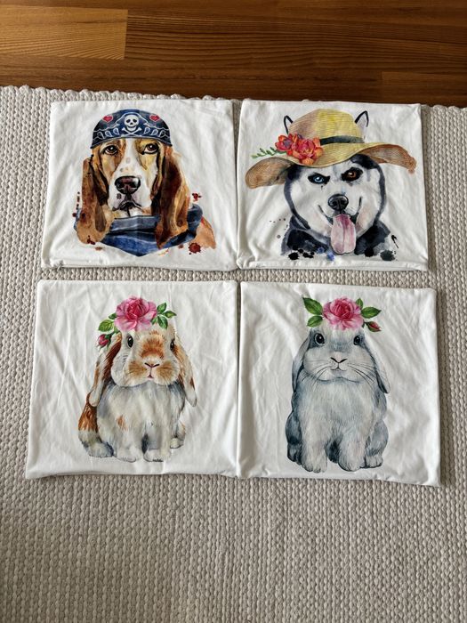 4 szt poszewki dekoracyjne na poduszki 45x45 cm 4 pieski króliczki