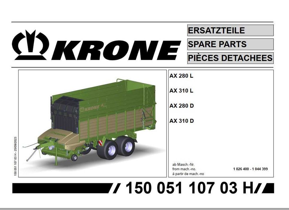 Katalog części KRONE AX 280 L, AX 310 L, AX 280 D, AX 310 D,