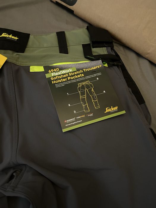 Spodnie Robocze BHP SoftShell Stretch kieszenie Snickers 6940 Oliwkowe
