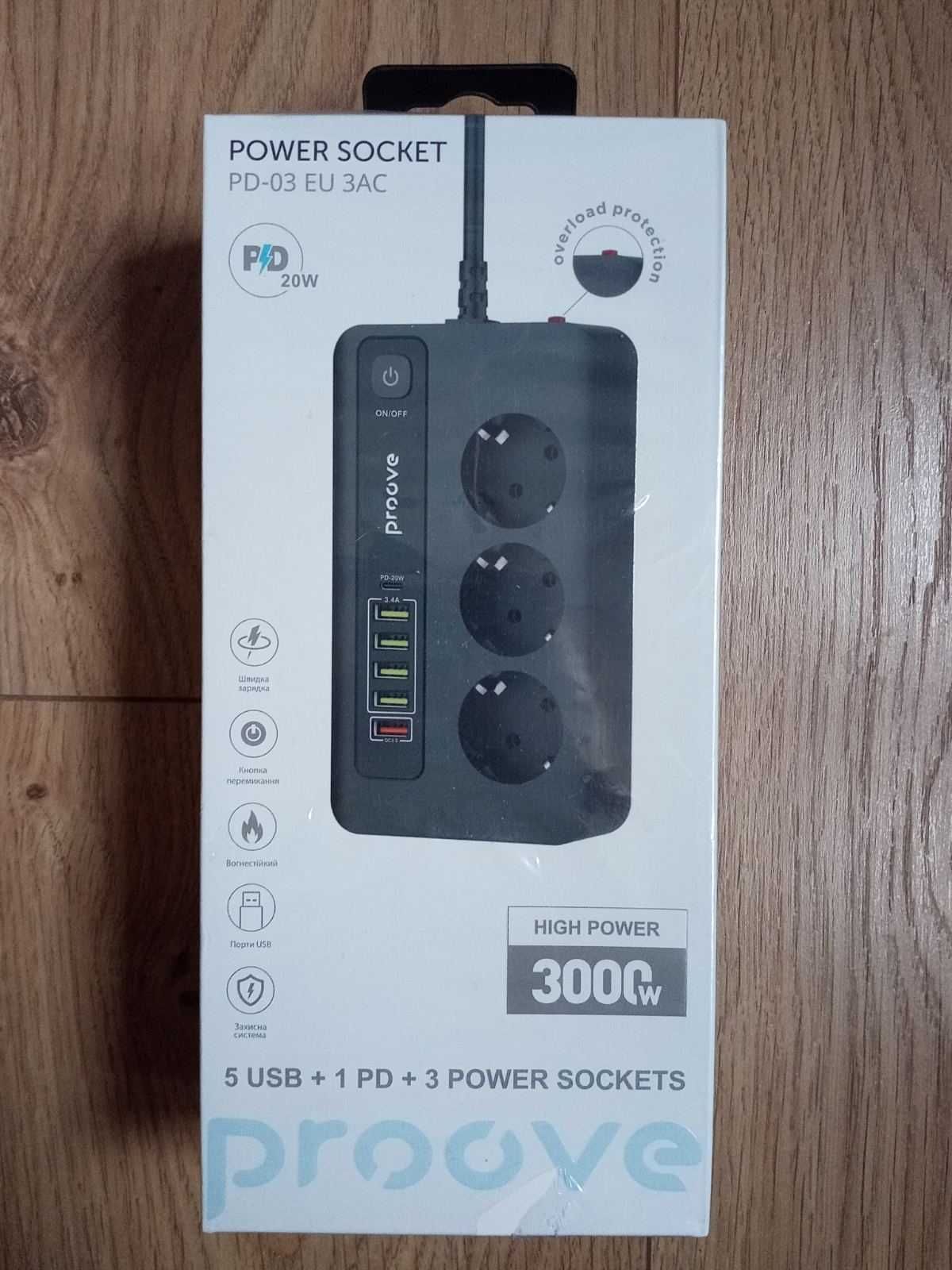 Сетевой фильтр Proove Power Socket PD-03 (3 розетки+5 USB+1 Type-C)