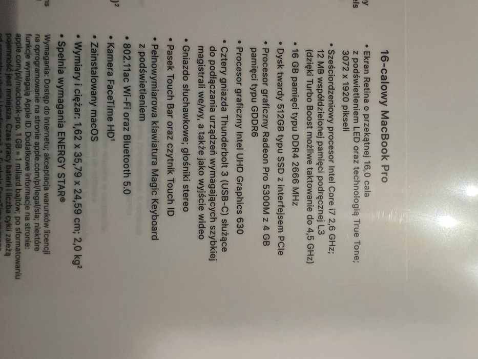 Macbook pro 16 A2141  I7 16GB SSD 512 jak nowy