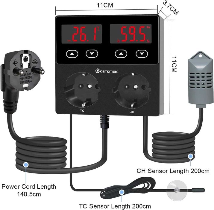 Termostat higrostat cyfrowy regulator temperatury z 2 czujnikami