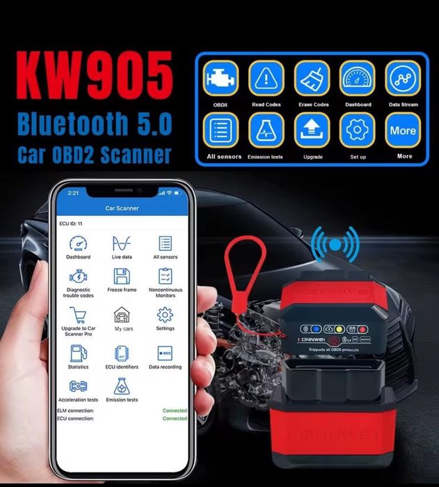 Автосканер OBD2  KONNWEI KW905 діагностика авто