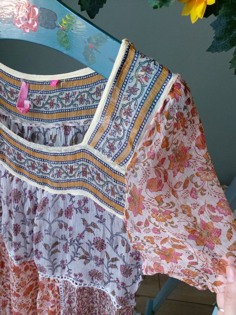 Letnia transparenta Damska sukienka / tunika  etno boho kolorowa wzory