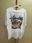 Stussy Męska Letnia Biała Luźna Koszulka z Nadrukiem, Rozmiar XL