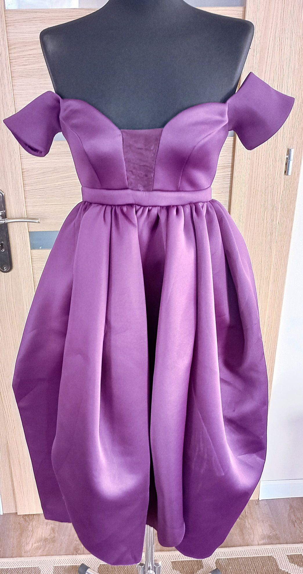 ASOS Ciemnofioletowa sukienka 36 bal wesele impreza midi bardot