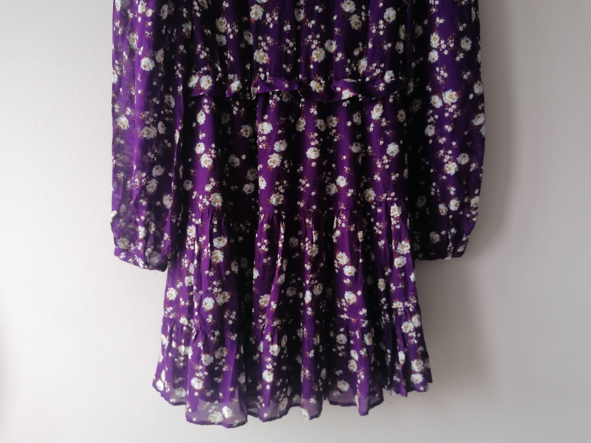 Nowa Zara kwiecista wiskozowa fioletowa sukienka S/ 36 +Gratis!