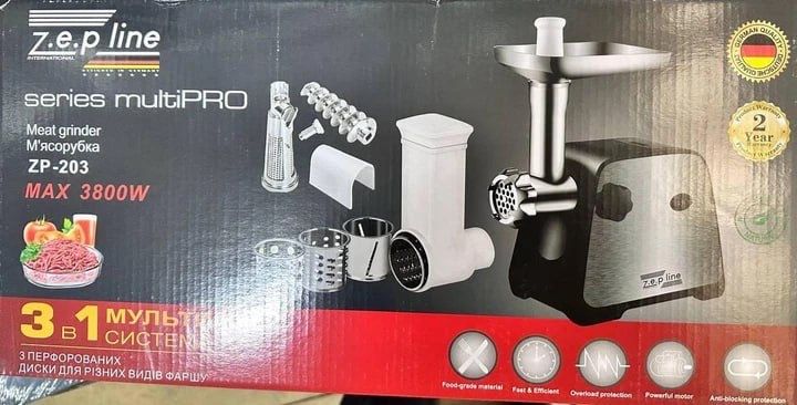 ТОП ЦІНА • Нова мʼясорубка нержавійка Мясорубка Zepline ZP-203 3800 Вт