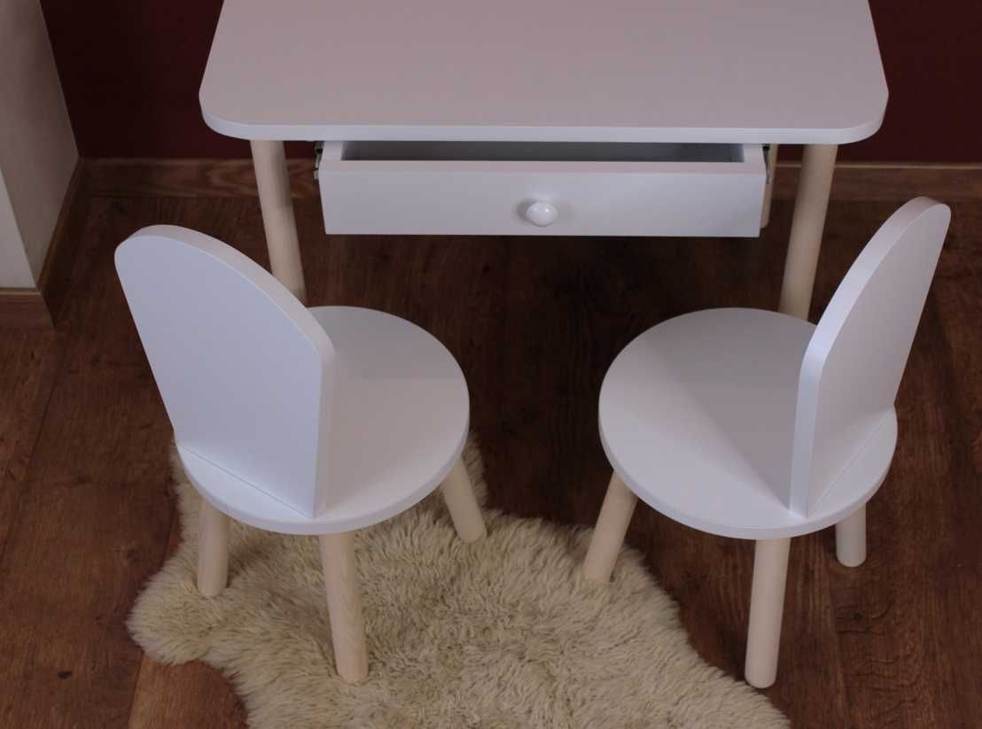 Дитячий білий столик з кріселками дерев'яний мдф  новий з шухлядою