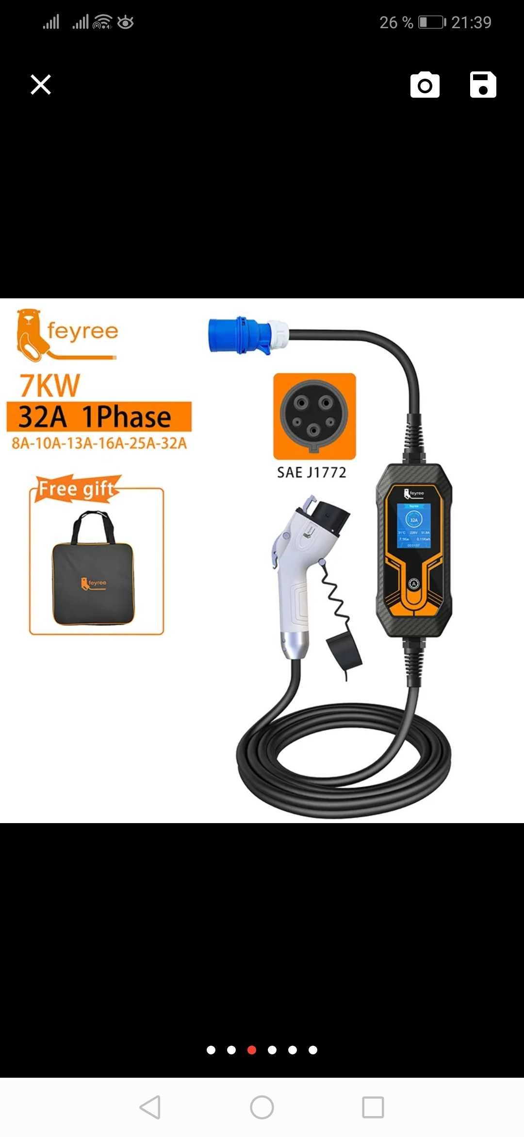 Зарядное устройство для электромобиля, разъем Type 1 J1772, 16А,и 32.