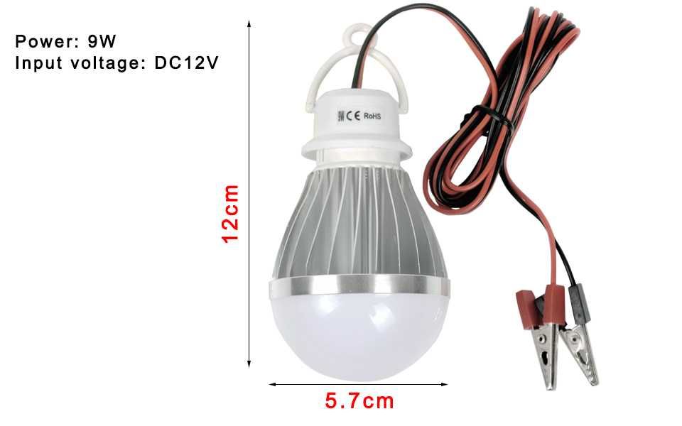 LED лампа от 12V аккумулятора 9W с радиатором охлаждения