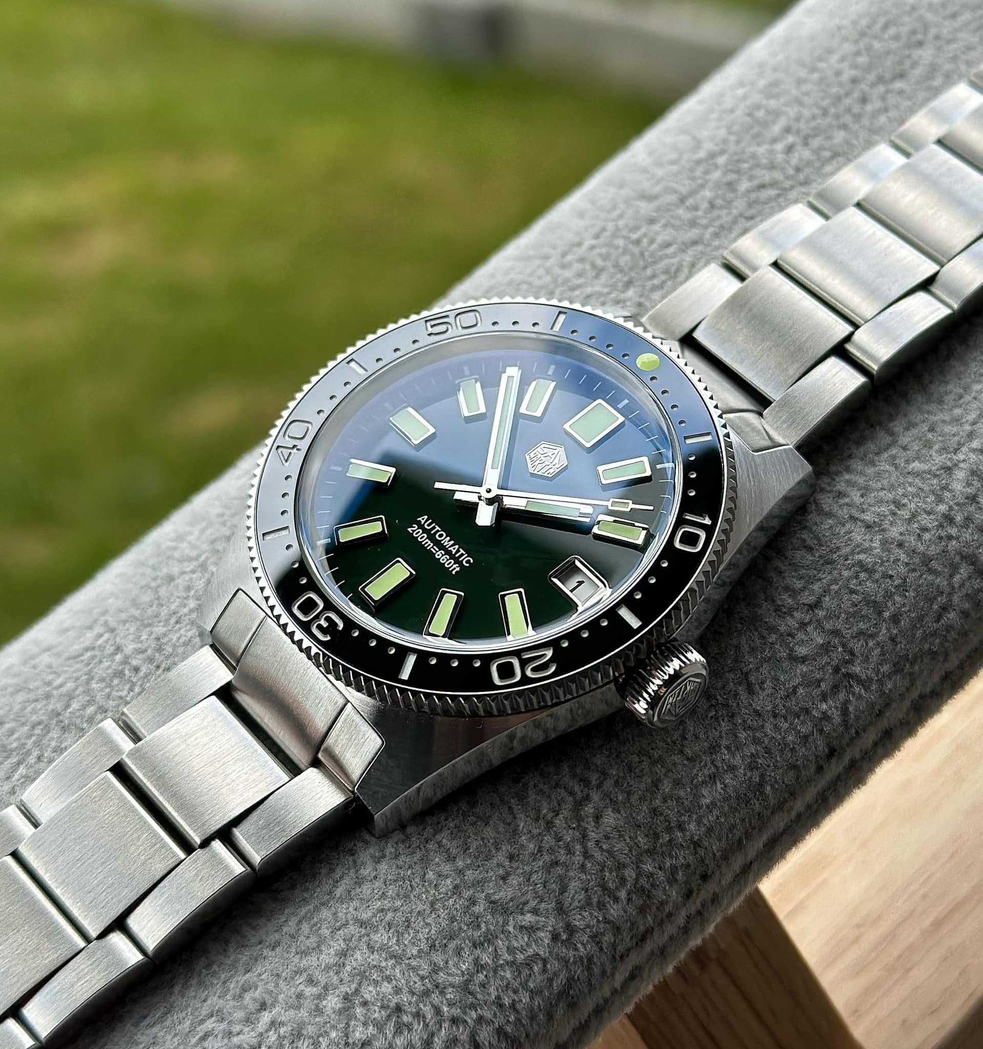 Zegarek automatyczny San Martin SN007B Green face, Diver 200m, Idealny