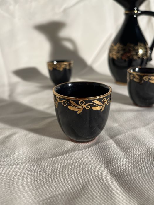 Karafka kieliszki Zestaw nalewki kobalt czarny ceramika antyk vintage