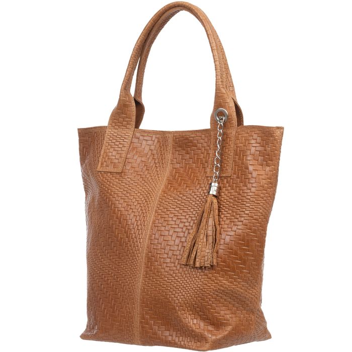 VERA PELLE torebka skórzana shopper przeplatana V521 oliwkowa