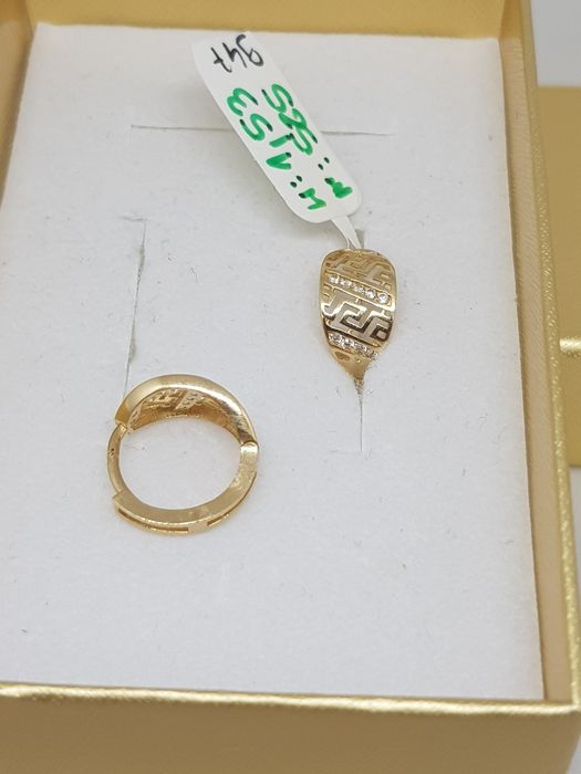 Złote kolczyki grecki wzór złoto 585 cyrkonie