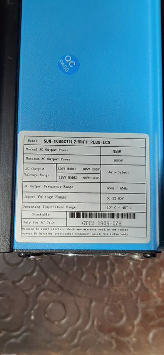 Inversor SUN 1000W Grid Tie (de in jecção 0) com limitador