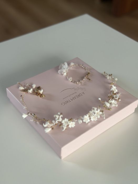 Biżuteria ślubna A dream twig - gałazka do włosów, klipsy, bransoletka