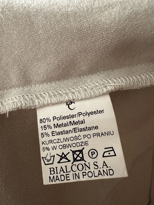 Srebrna bluzka nowa rękaw 3/4 błyszcząca 36 S Bialcon