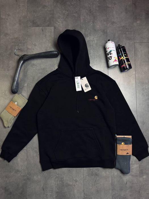 Чоловіче худі Carhartt чорне толстовка унісекс кофта з капюшоном