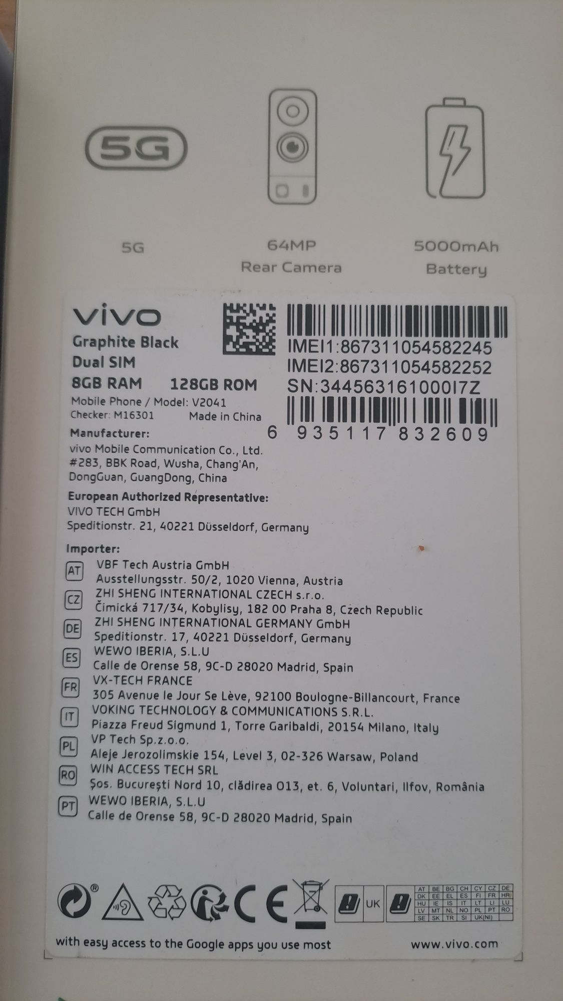 Smartfon VIVO Y72 5G 8GB Ram 128 GB .