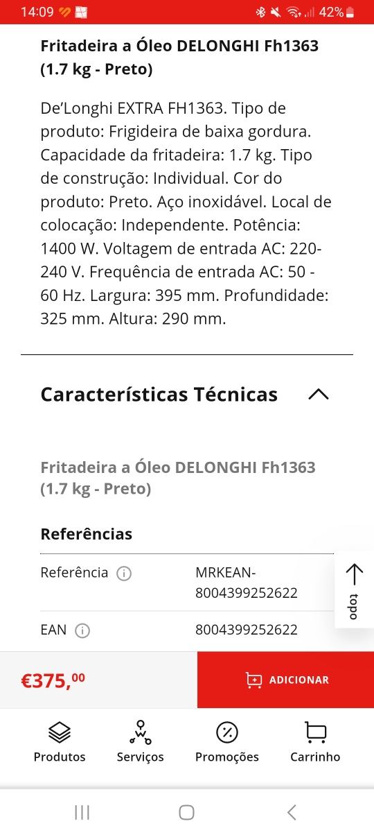 Fritadeira a Óleo DELONGHI Fh1363

(1.7 kg - Preto)