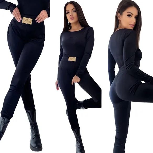 Mielczarkowski legginsy welurowe wysoki stan złote logo L 38/40 new %%