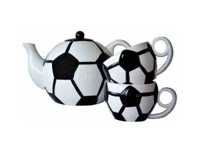 Conjunto de chá "Futebol" - Bule 1 Litro + 2 chávenas (Novo).