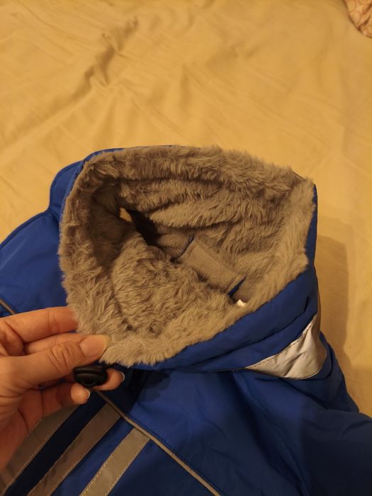 Kurtka dla psa ciepła polar zapinana niebieska odblaskowa