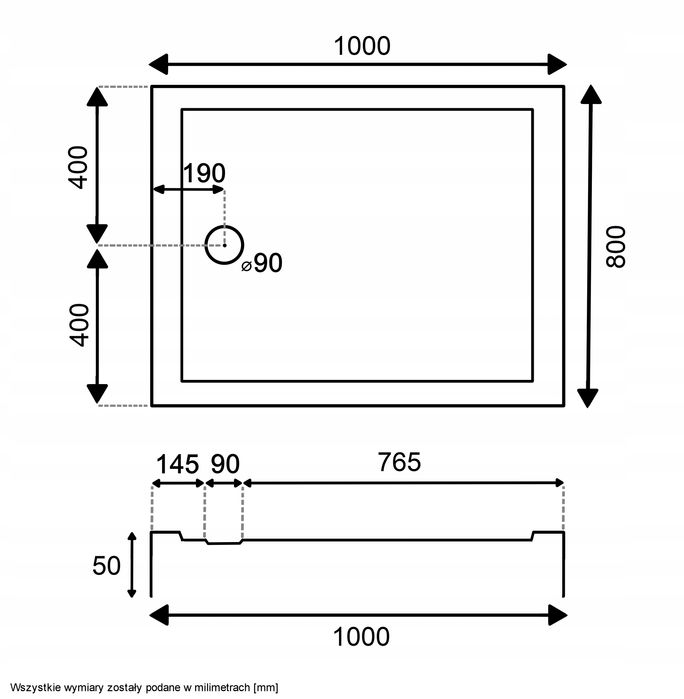 Kabina prysznicowa Przesuwna Czarna 100 x 80 + Brodzik 14 Cm + Syfon