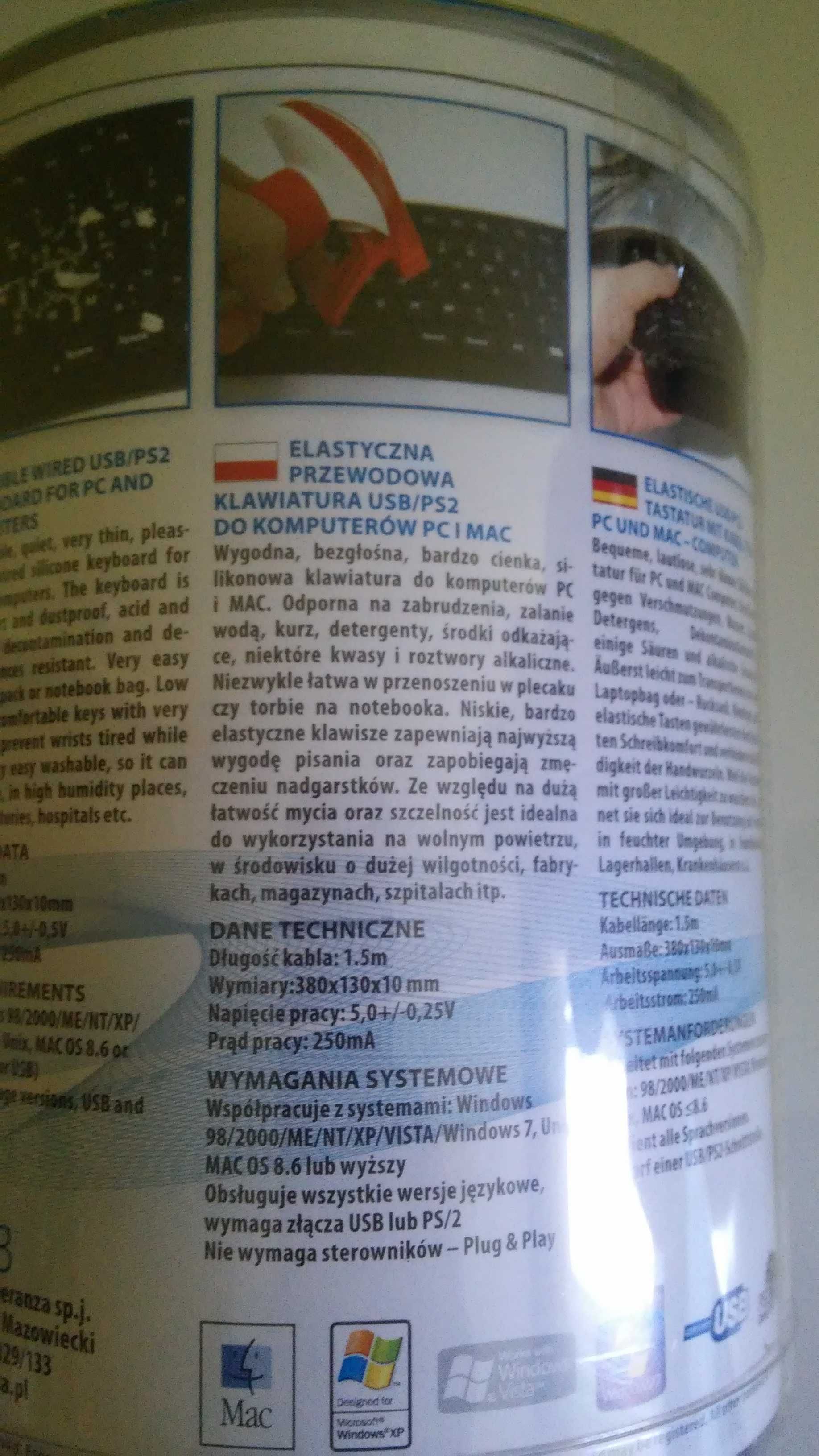 Klawiatura silikonowa gumowa Esperanza wodoodporna CICHA czarna NOWA