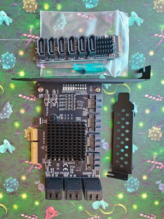 Плата PCI-E 3.0 x4 на 10 SATA III TISHRIC и M.2 2280 на 6 SATA ASM1166