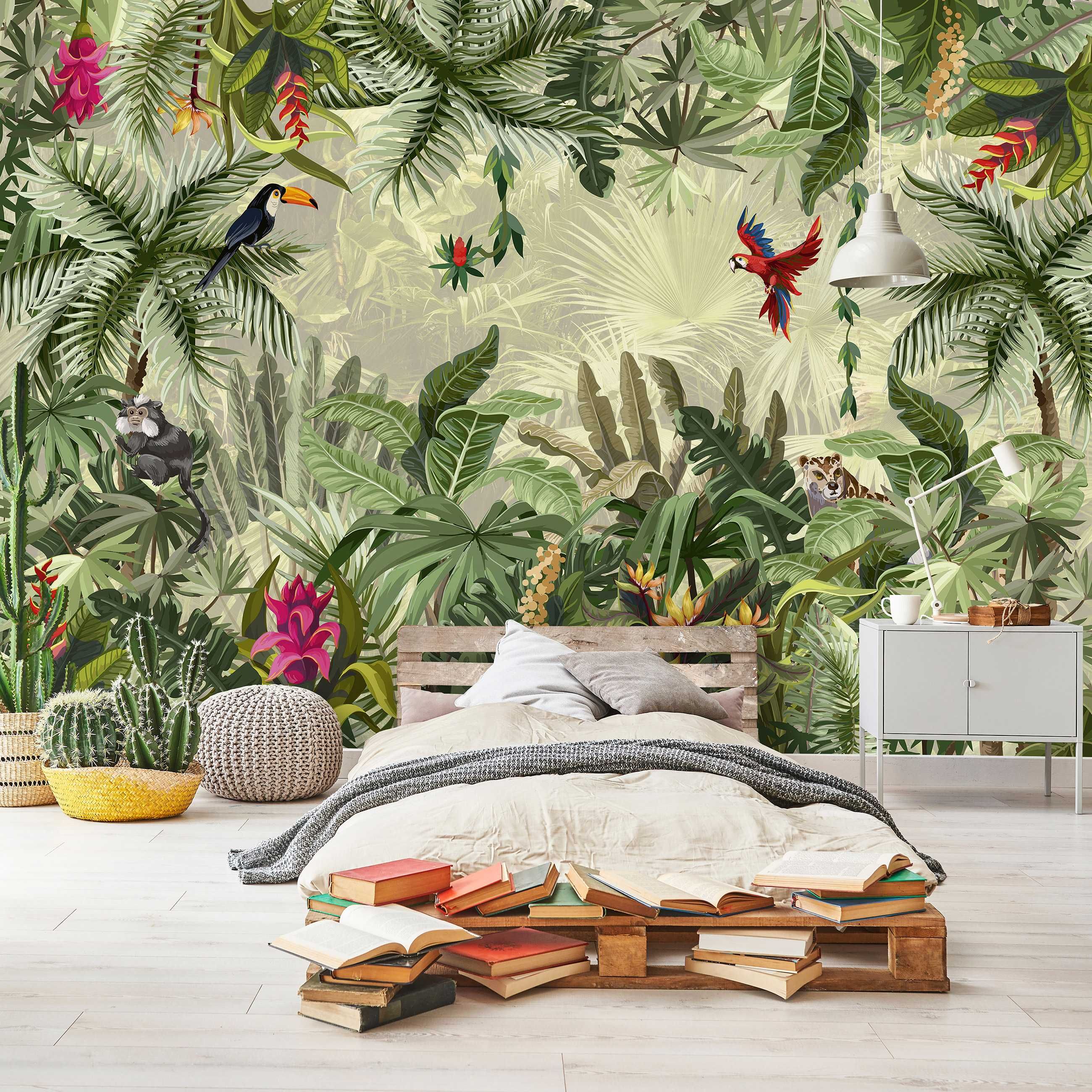 Fototapeta Tropikalny Las Papugi Na Ścianę 3D Twój Rozmiar + KLEJ
