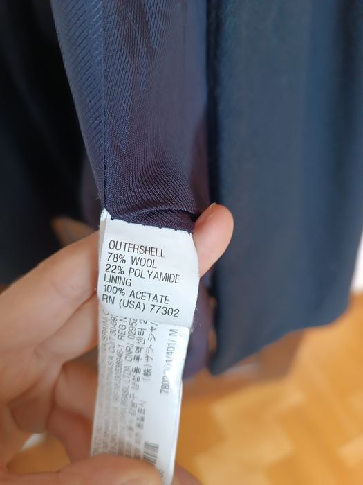 Wełniany długi płaszcz Zara granatowy w stylu marynarskim