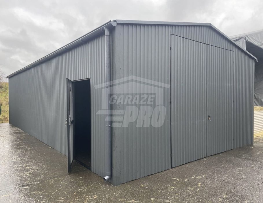 Hala Garaż 7x11 m brama dwuskrzydłowa drzwi rynny GP345