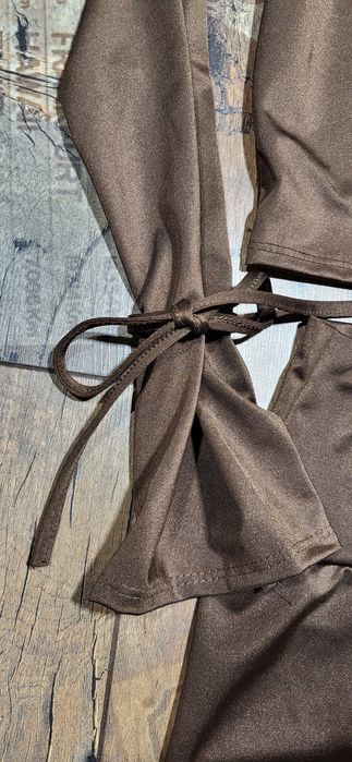 Komplet damski bluzka top legginsy czekolada wysoki stan wiązania S M