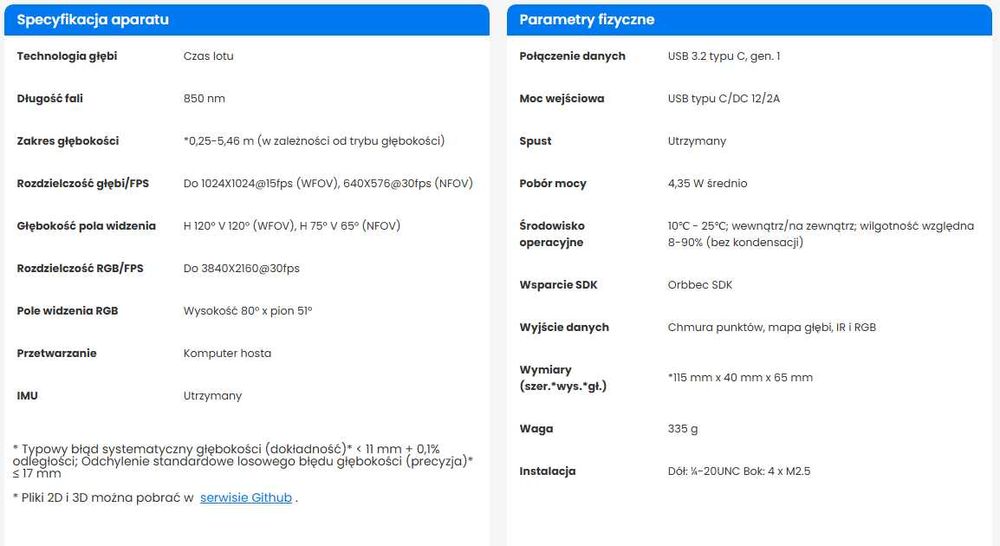 Kamera Femto Bolt DEPTH + RGB CAMERA 3D