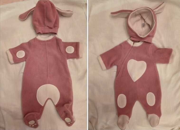 Macacão e gorro para Bebé Menina Coelhinha 50 cm. COCOON Novo