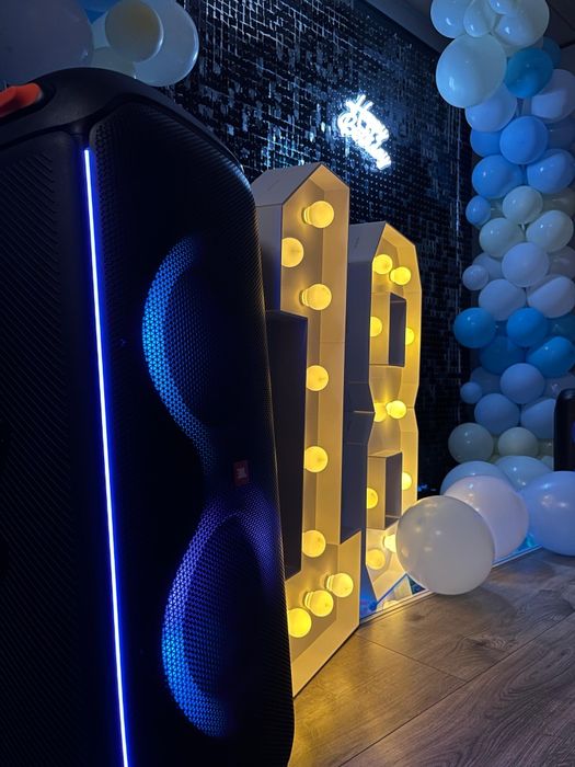 Wynajem Nagłośnienie oświetlenie  wytwornice dymu ścianki urodzinowe