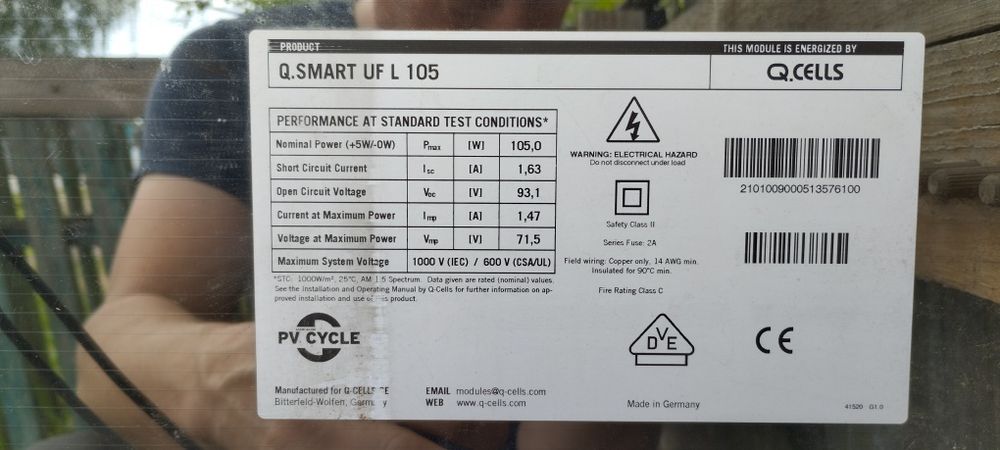 Сонячні панелі склянні, 105 Вт.