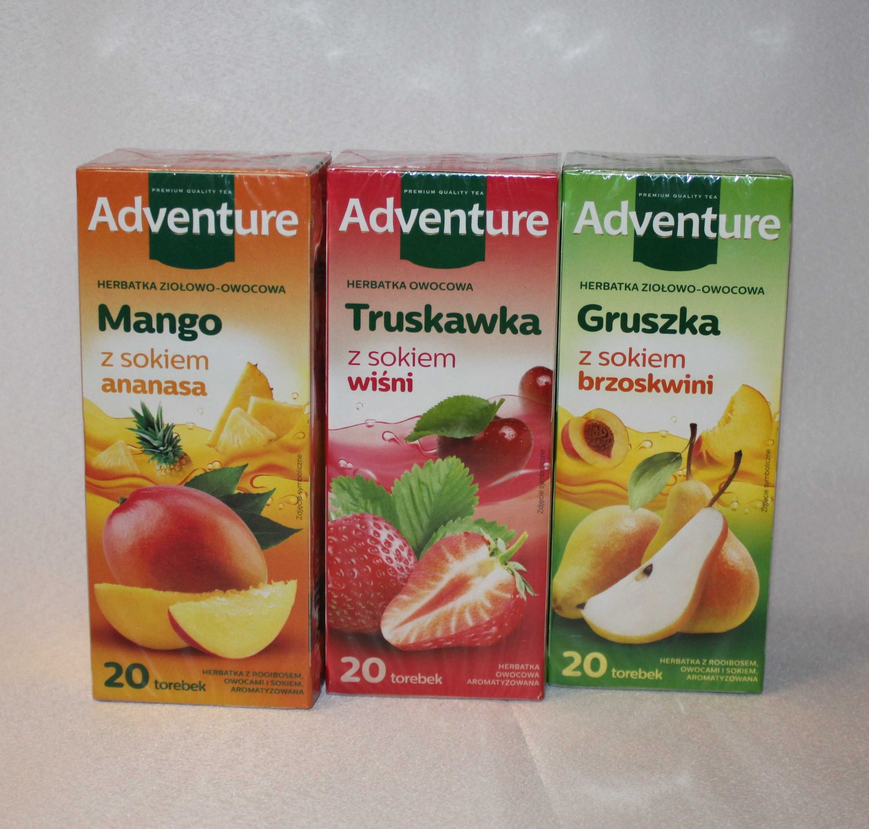 Herbata Adventure gruszka z sokiem z brzoskwini mango wiśnia truskawka