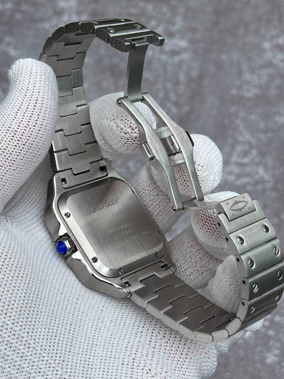 Швейцарские часы Cartier Santos Silver-Blue Classic. Топ качество