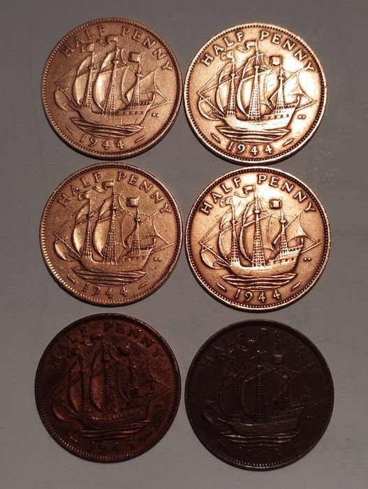 Moedas de 1/2 Penny Inglaterra de 1912 a 1966