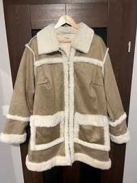 Beżowy płaszcz, kożuch, kurtka miś, sztuczne futro, teddy jacket XXL