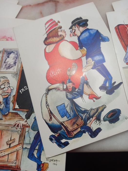 Postais ilustrados com desenhos de Vilhena