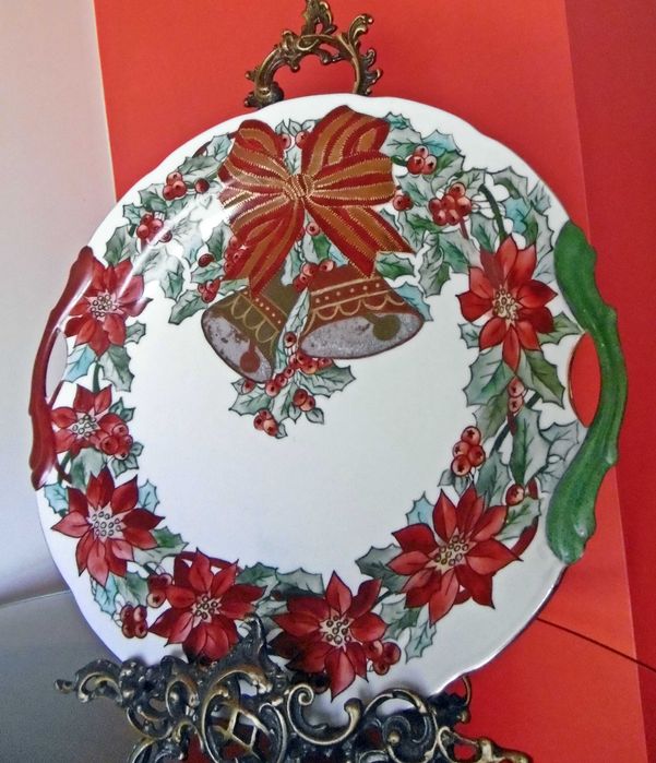 Prato Natal grande Pintado a Mão